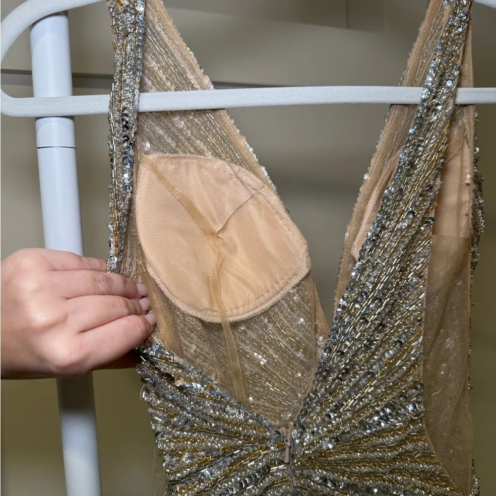 Jovani Gold Beaded Sequin Evening Gown - Picture 6 of 16
